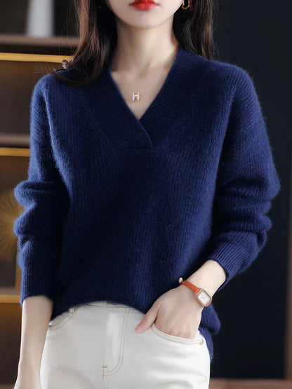 Pull en tricot femme – Pull col en V élégant et confortable en laine doux