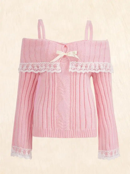 Pull sans épaules femme – Pull en dentelle élégant et sexy pour soirée