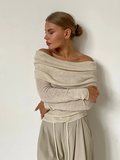 Pull sans épaules femme – Pull élégant à manches dénudées pour soirée et casual