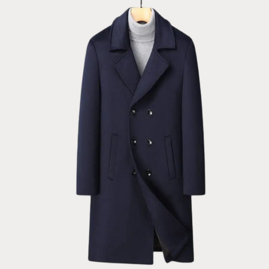 Manteau long homme – Manteau double boutonnage avec col à revers élégant