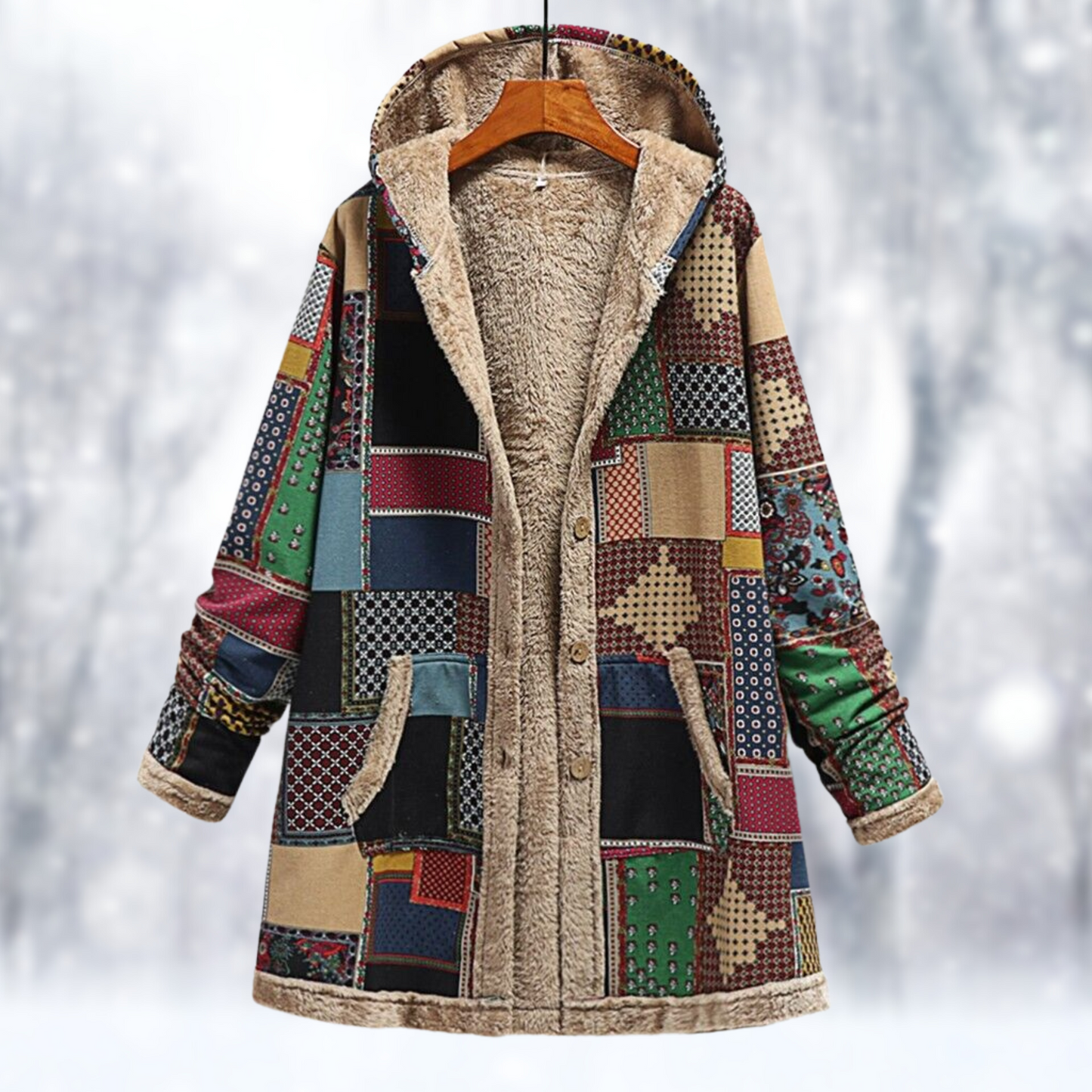 Manteau à capuche femme – Veste patchwork tendance en tissu doux et chaud