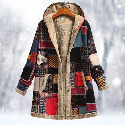 Manteau à capuche femme – Veste patchwork tendance en tissu doux et chaud