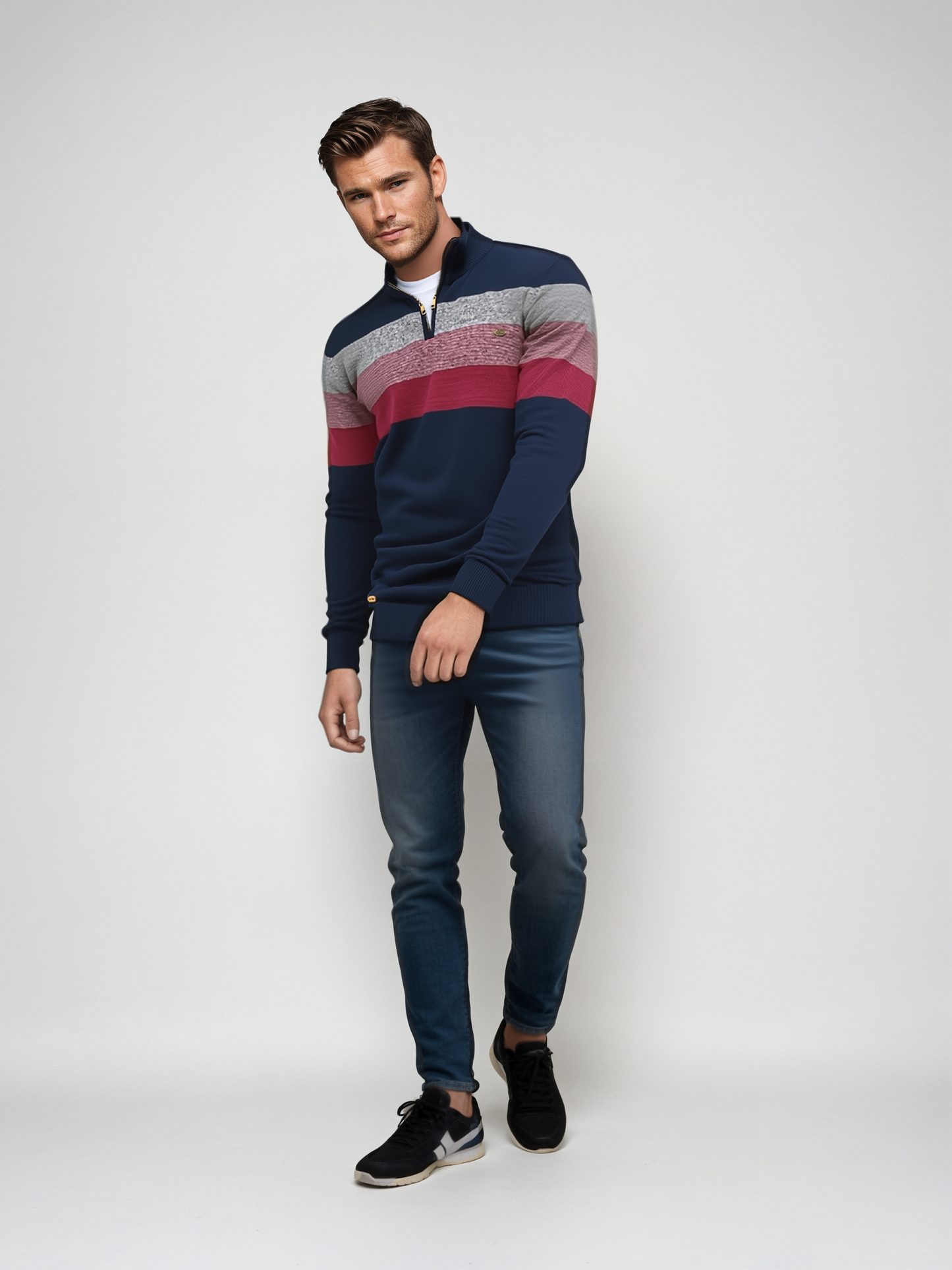 Pull patchwork homme – Sweat-shirt tendance en coton bio pour look décontracté