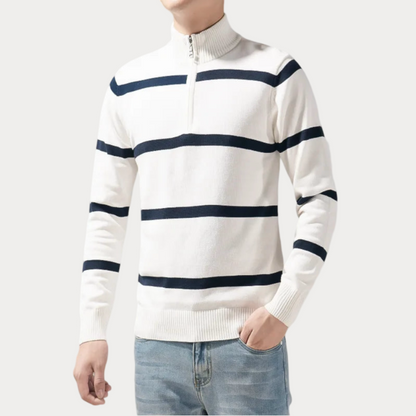 Pull col roulé homme – Pull rayé stylé en coton pour look décontracté chic