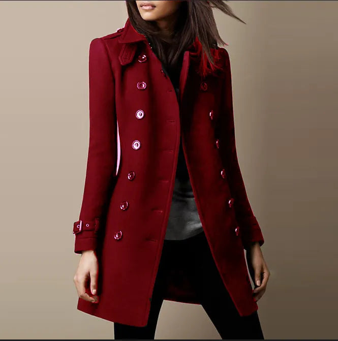 Trench-coat femme élégant – Manteau long chic en laine pour automne hiver