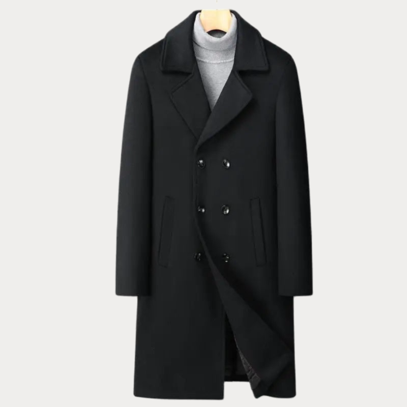 Manteau long homme – Manteau double boutonnage avec col à revers élégant