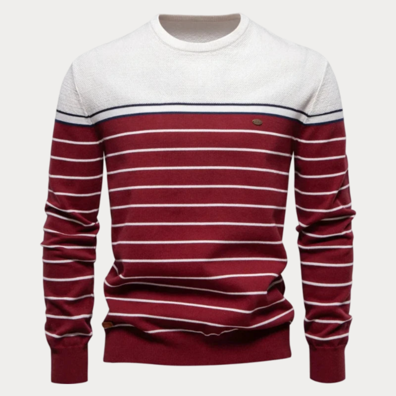 Pull rayé homme – Pull col rond en coton doux et confortable pour l'hiver