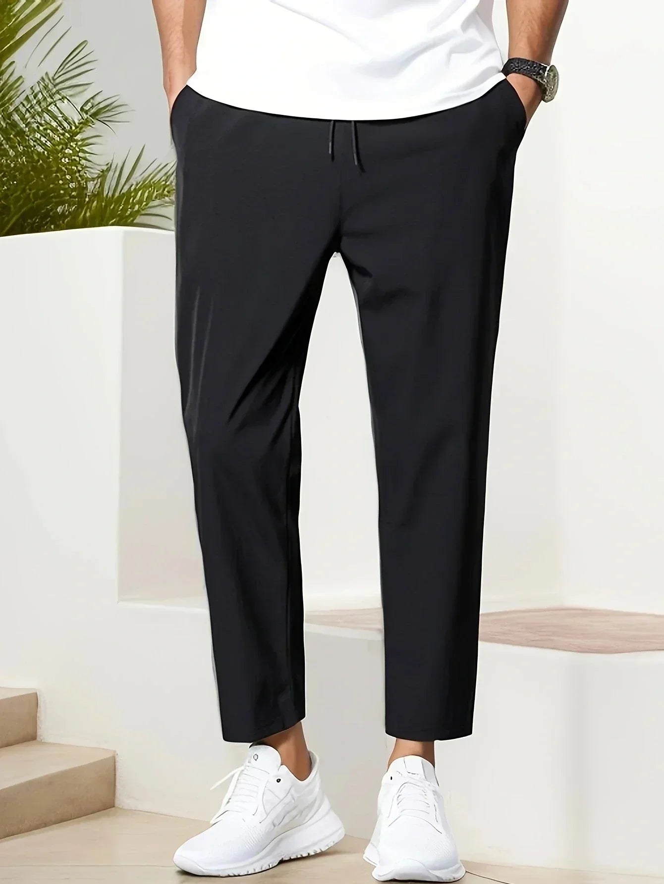 Pantalon homme avec cordon de serrage – Pantalon décontracté en coton léger