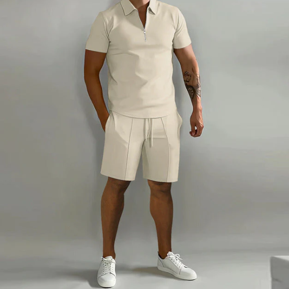 Chemise homme avec fermeture éclair et shorts cordon de serrage – Tenue décontractée estivale