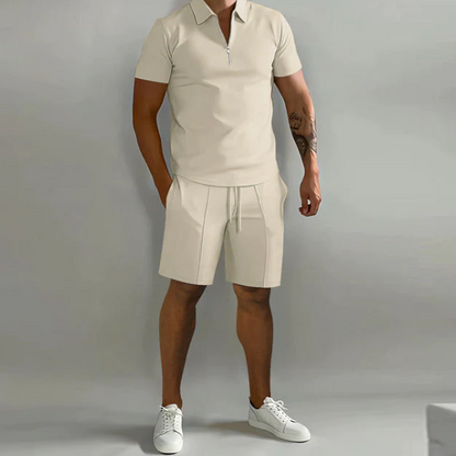 Polo homme à fermeture éclair et shorts avec cordon de serrage tendance