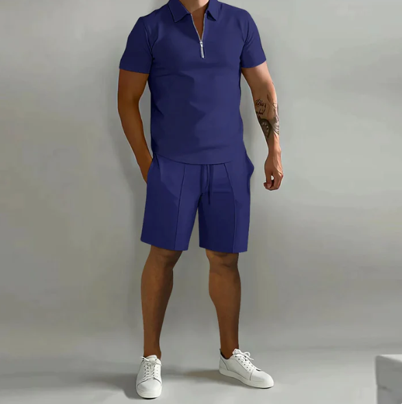 Chemise homme avec fermeture éclair et shorts cordon de serrage – Tenue décontractée estivale