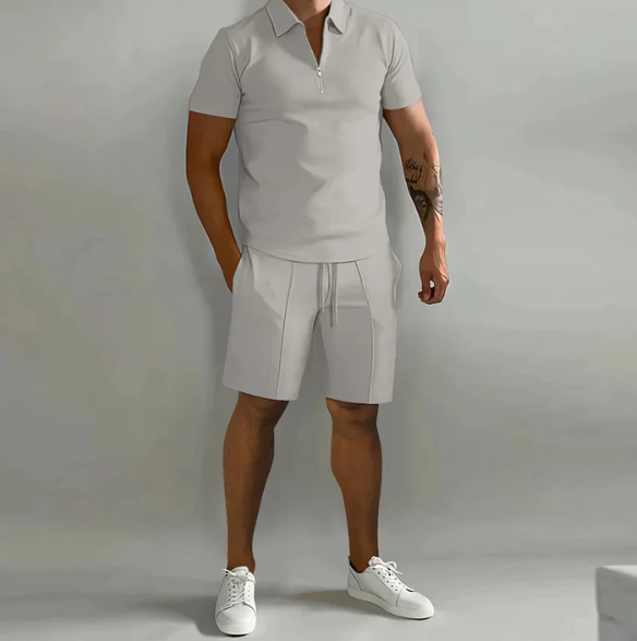 Chemise homme avec fermeture éclair et shorts cordon de serrage – Tenue décontractée estivale