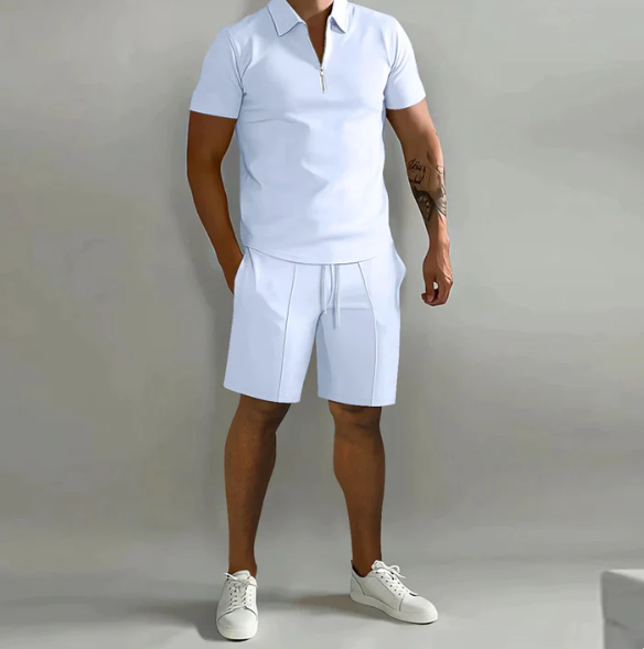 Chemise homme avec fermeture éclair et shorts cordon de serrage – Tenue décontractée estivale