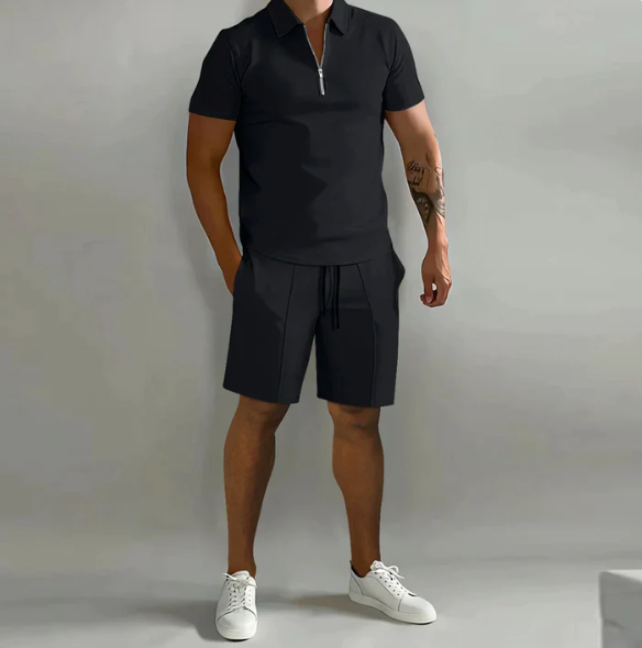 Chemise homme avec fermeture éclair et shorts cordon de serrage – Tenue décontractée estivale