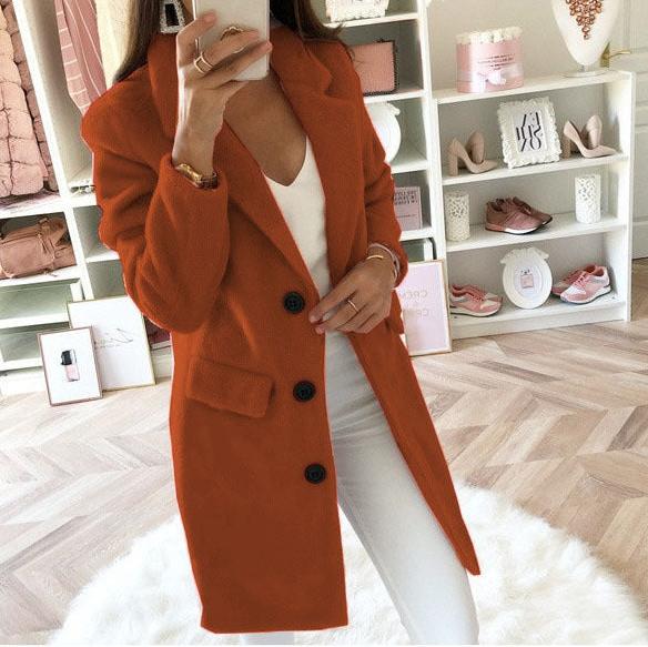 Manteau long femme – Manteau élégant à un bouton pour automne hiver chic