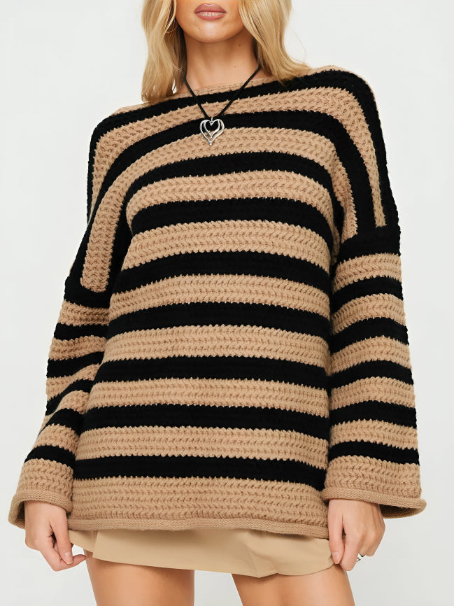 Pull en tricot rayé femme – Pull élégant à manches longues pour automne hiver