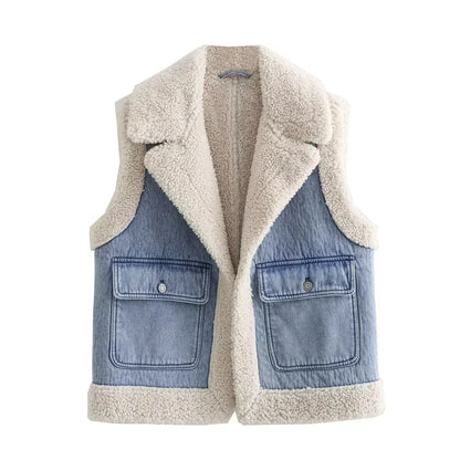 Gilet en denim femme – Veste sans manches avec poches avant tendance et décontractée