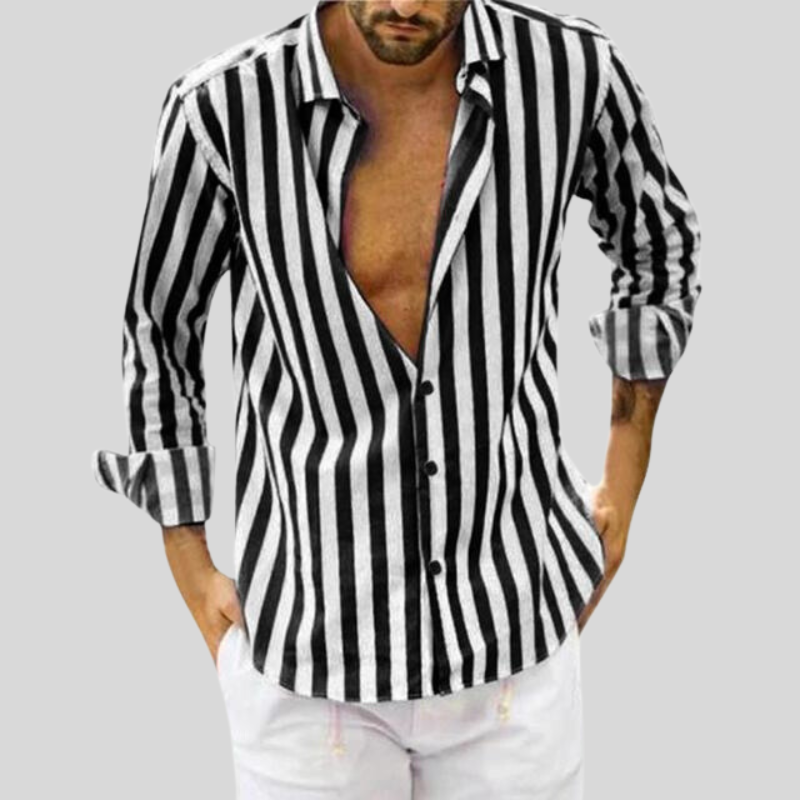 Chemise à manches longues homme – Chemise rayée élégante en coton pour toutes occasions