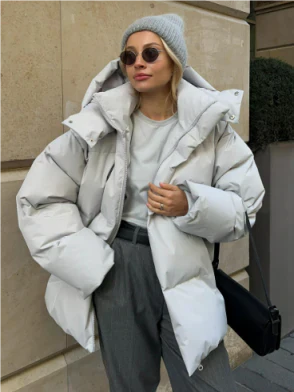 Doudoune oversize femme avec capuche – Veste chaude et tendance pour hiver