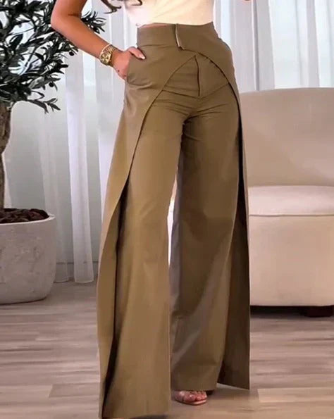 Pantalons taille haute femme – Pantalons élégants en tissu fluide pour soirée