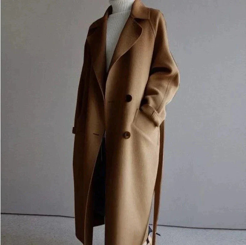 Manteau long femme – Manteau à double boutonnage élégant pour automne hiver