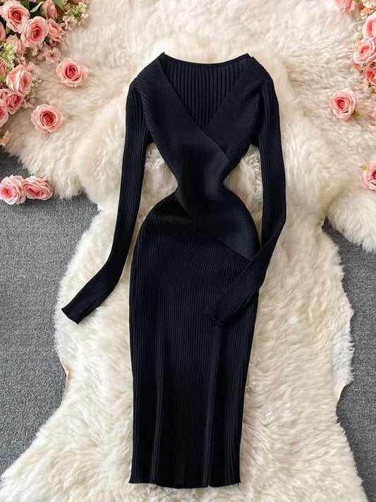 Robe élégante femme – Robe longue à manches longues chic pour soirée et cérémonie