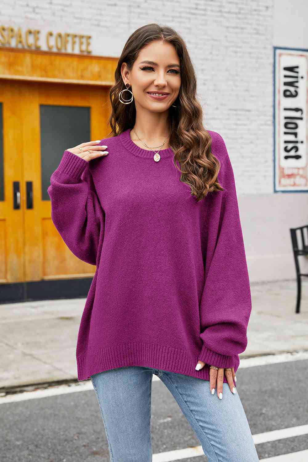 Pull col rond femme – Pull classique en coton doux et confortable pour l'hiver