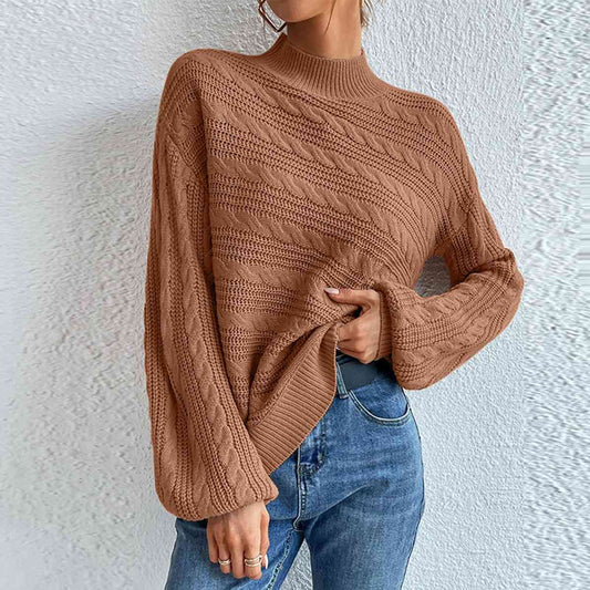 Pull col roulé femme – Pull élégant en motif torsadé pour automne hiver