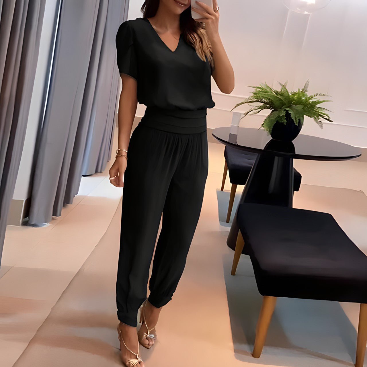 Ensemble de vêtements femme – Blouse élégante et pantalon chic en tissu léger