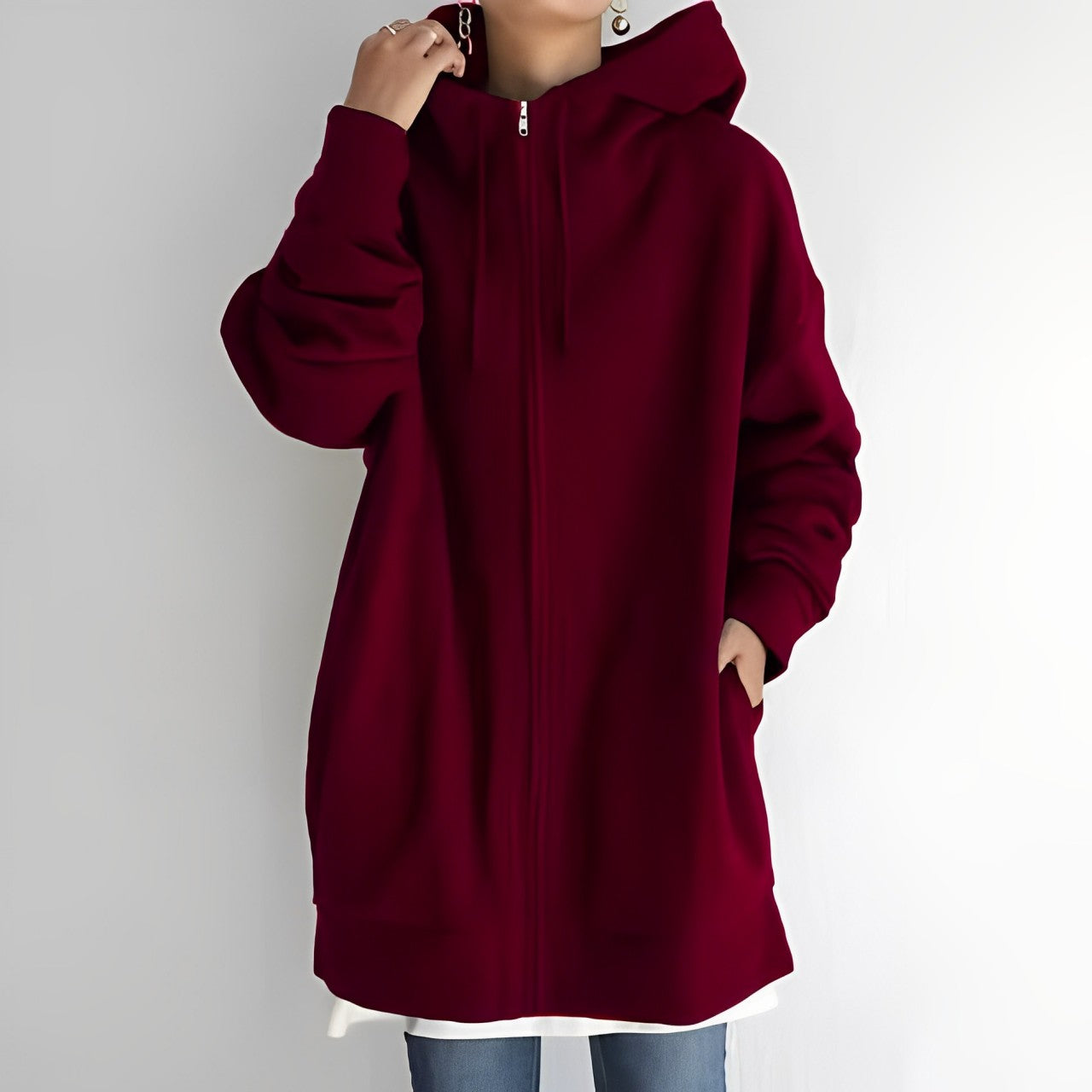 Veste à capuche longue femme – Manteau élégant en tissu doux et confortable