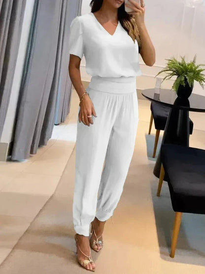 Ensemble de vêtements femme – Blouse élégante et pantalon chic en tissu léger