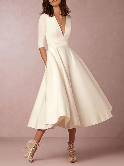 Robe de soirée femme – Robe élégante à décolleté en V chic et fluide