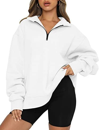 Pull zippé décontracté femme – Sweatshirt léger à capuche pour casual chic