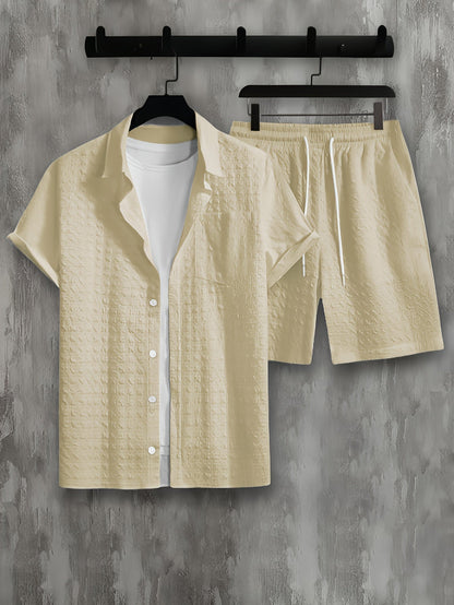 Chemise en waffle homme – Ensemble shorts avec cordon de serrage confortable