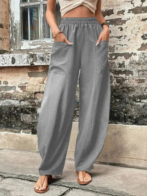 Pantalons élégants femme – Pantalon chic coupe ajustée en tissu léger pour soirée