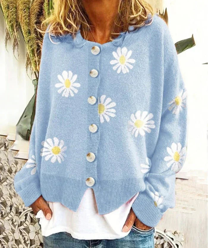 Cardigan femme – Cardigan à design de marguerites élégant et confortable