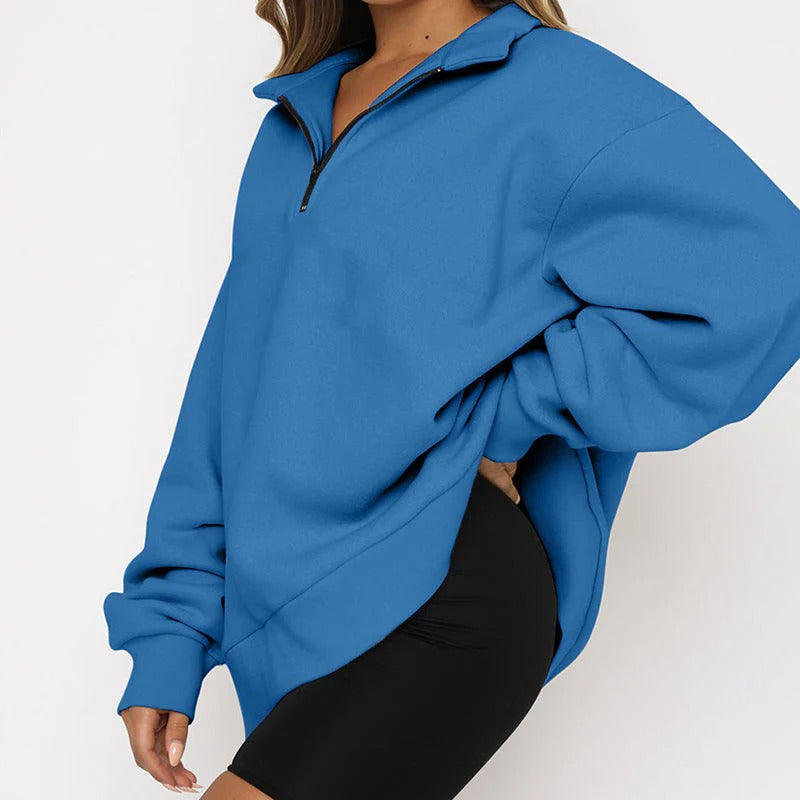 Pull zippé décontracté femme – Sweatshirt léger à capuche pour casual chic