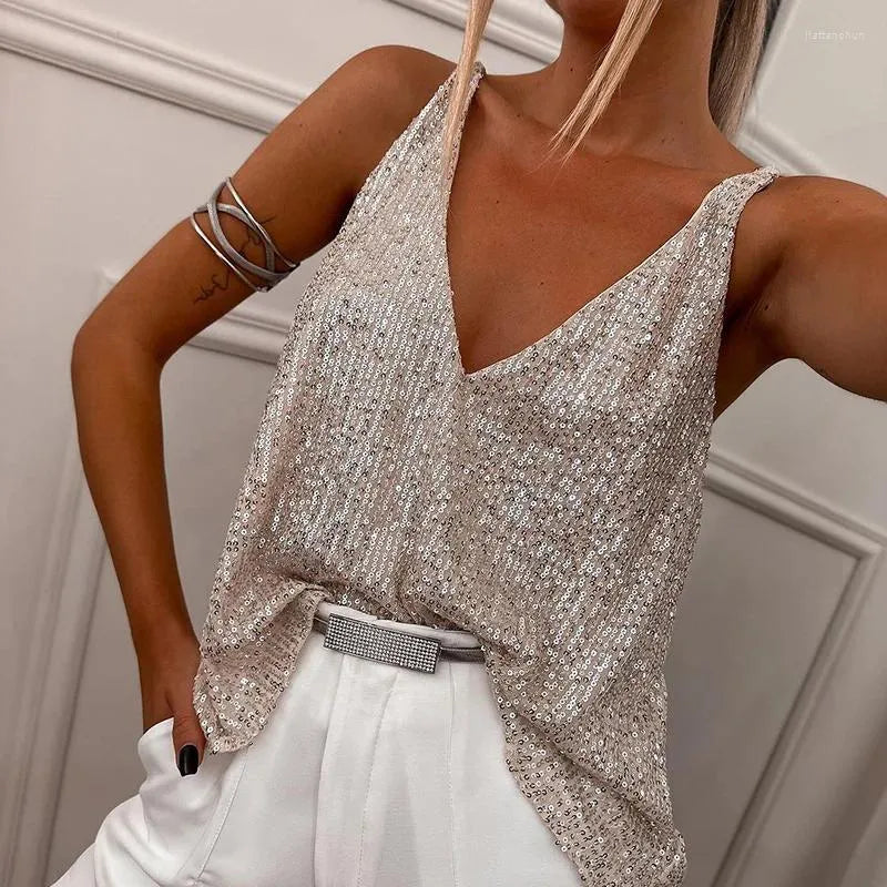 Top à paillettes femme – Haut élégant à sequins pour soirée et fête