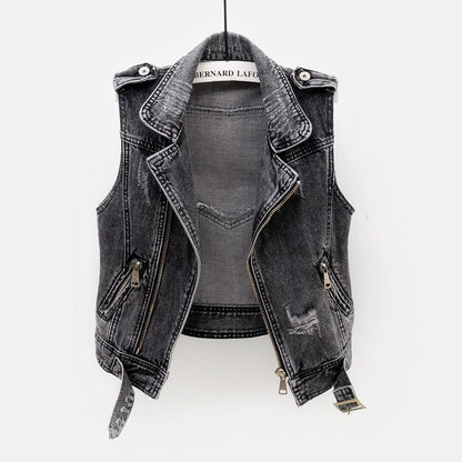 Gilet en denim noir femme – Veste tendance en jean coupe ajustée chic