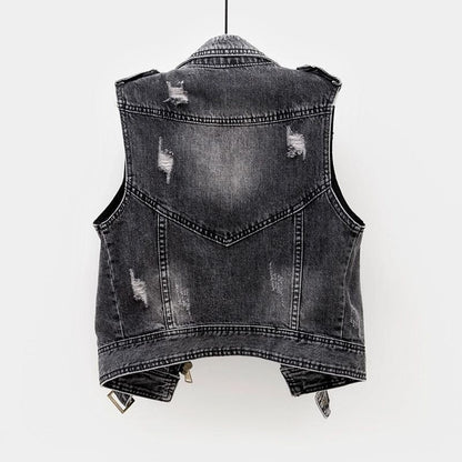 Gilet en denim noir femme – Veste tendance en jean coupe ajustée chic