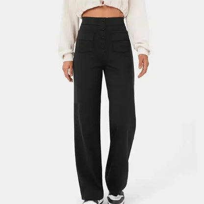 Pantalon large femme – Pantalon taille haute chic en tissu léger et fluide