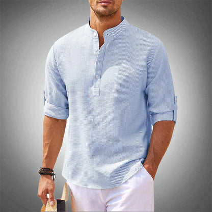 Chemise homme demi-boutonnée – Chemise élégante en coton à manches longues