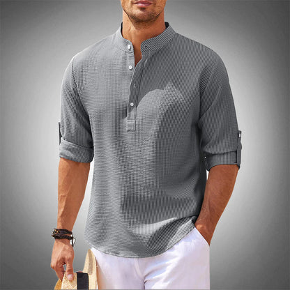 Chemise homme demi-boutonnée – Chemise élégante en coton à manches longues