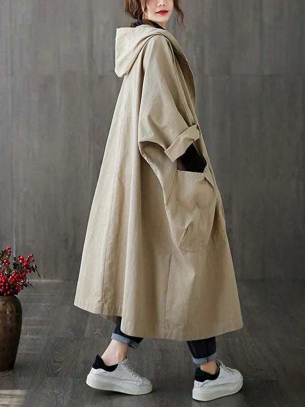 Trench-coat femme avec capuche – Manteau élégant imperméable pour automne