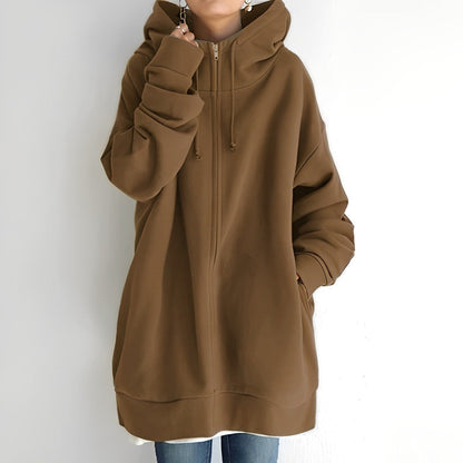 Veste à capuche longue femme – Manteau élégant en tissu doux et confortable