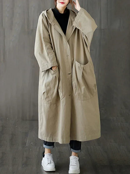 Trench-coat femme avec capuche – Manteau élégant imperméable pour automne