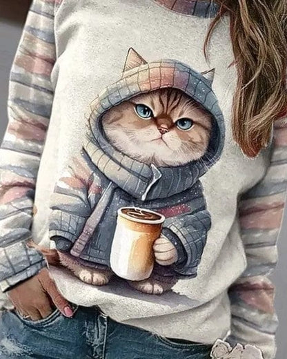 Pull femme motif chat – Sweat-shirt doux et confortable pour les amatrices de chats