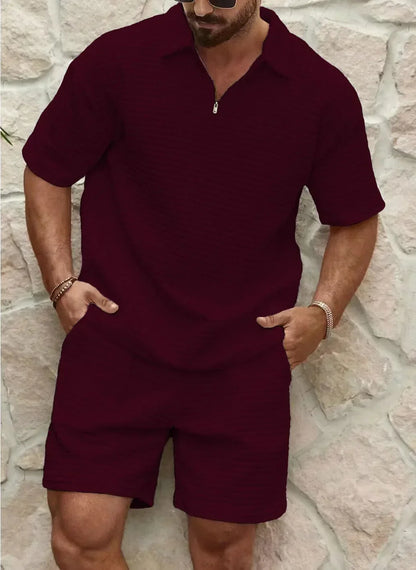 Chemise homme à manches courtes – Chemise avec fermeture éclair et shorts taille élastique