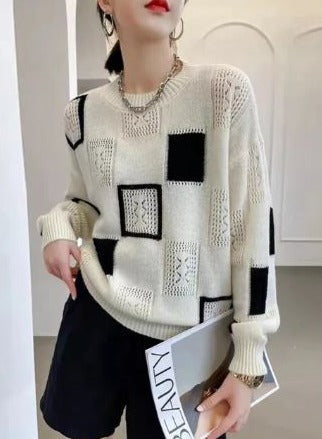 Pull en tricot femme – Pull géométrique moderne en maille confortable et stylé