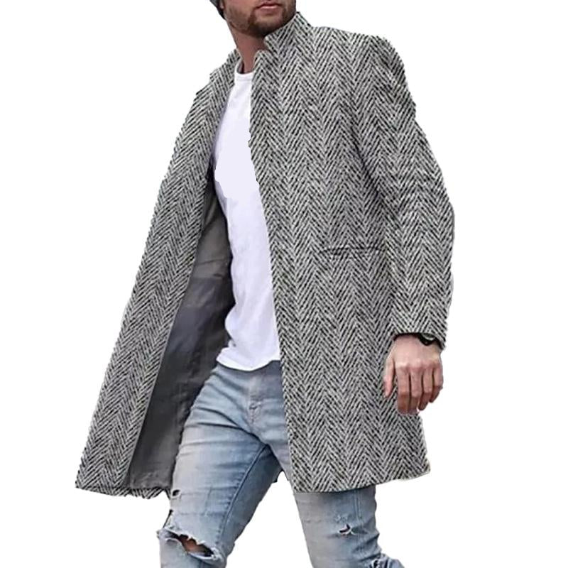 Manteau homme col montant – Veste à motif chevrons élégante et chaude